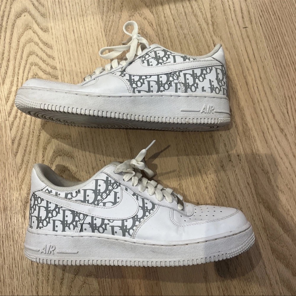 Women Nike Air Force Ones with Custom halograph Dior print Sneakers
Size 10